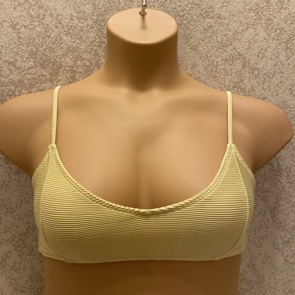 La Hearts Soft Yellow Ribbed Bikini Top